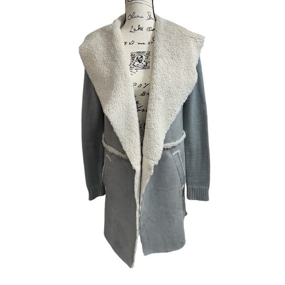 Stradivarius Penny Lane Style Sherpa Faux Suede Knit Open Cardigan, Small - Picture 2 of 10